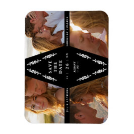 Black Botanical Modern Collage 4 Photos Wedding Magnet