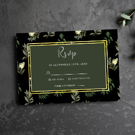 Black Botanical Modern Rustic Elegant bröllop OSA Kort
