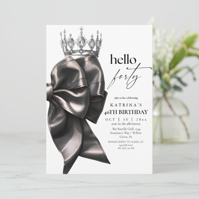 Black Bow 40th Birthday Inbjudningar (Stående Fram)