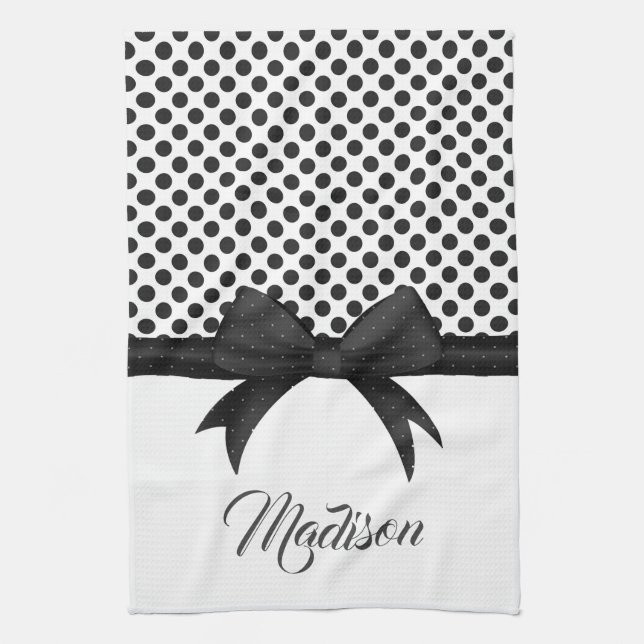 Black Bow and Dots Mönster Kökshandduk (Vertikal)