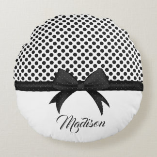 Black Bow and Dots Mönster Rund Kudde
