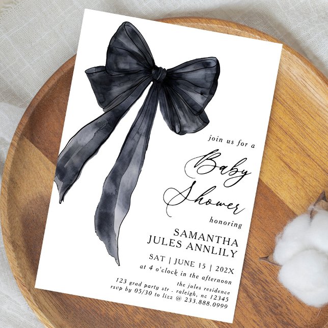 Black Bow Baby Shower för det moderna Trendiget Inbjudningar (Skapare uppladdad)
