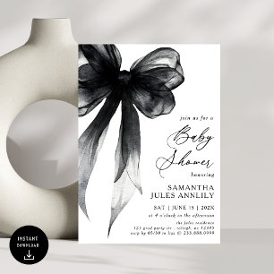 Black Bow Baby Shower för det moderna Trendiget Inbjudningar
