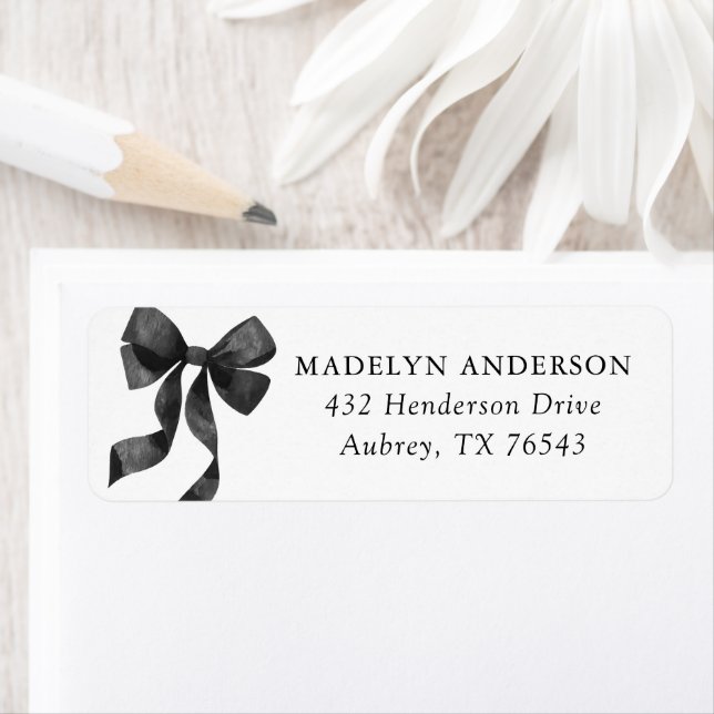 Black Bow Baby Shower-Returadress Returadress Etikett (Insitu)
