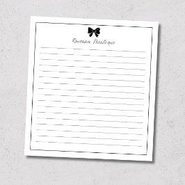 Black Bow Border Handwritten Custom Name Lined  Anteckningsblock