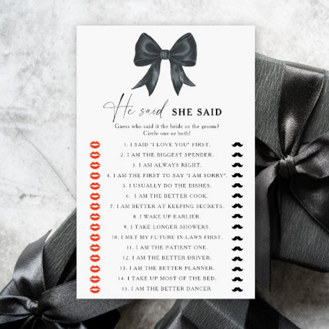 Black bow bridal shower He said she said game (Skapare uppladdad)
