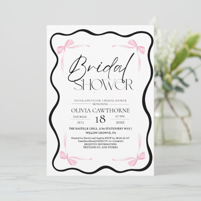 Black Bow  Bridal Shower Invitation Inbjudningar (Stående Fram)