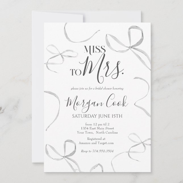 Black bow Bridal Shower Invitation, miss to mrs  Inbjudningar (Framsida)