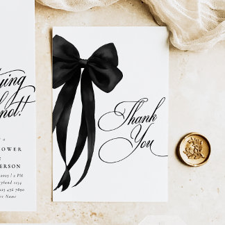 Black Bow Bridal Shower Thank You Card Tack Kort