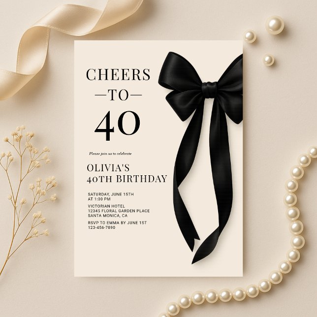 Black Bow Coquette 40th Birthday Inbjudningar (Skapare uppladdad)