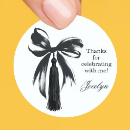 Black Bow Coquette Graduation Party Favor Sticker Runt Klistermärke