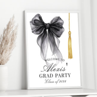 Black Bow Coquette Graduation Party Welcome sign Poster