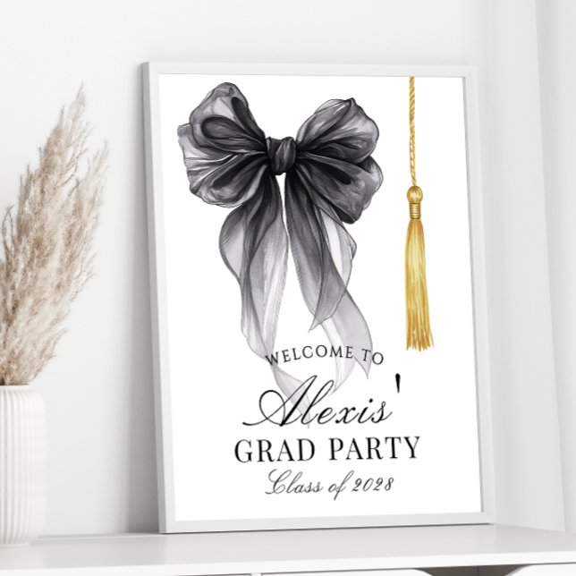 Black Bow Coquette Graduation Party Welcome sign Poster (Skapare uppladdad)