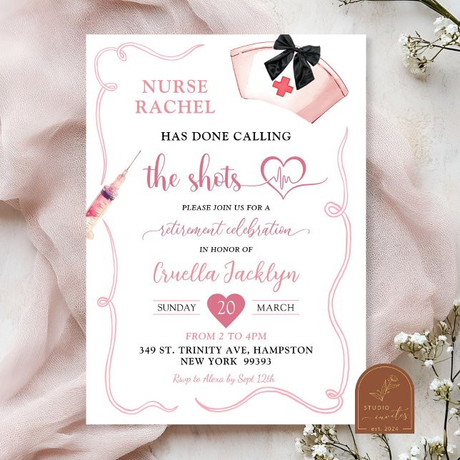 Black Bow Coquette Nurse Pension Party Inbjudningar (Skapare uppladdad)