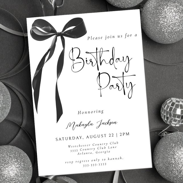 Black Bow Coquette Party Birthday Invitation Inbjudningar (Skapare uppladdad)