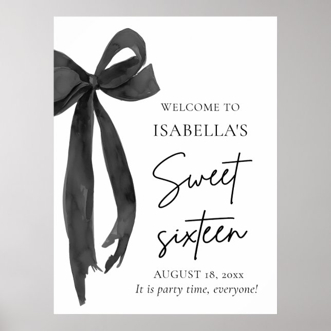 Black Bow Coquette Sweet 16 Birthday Välkommen Poster (Framsidan)