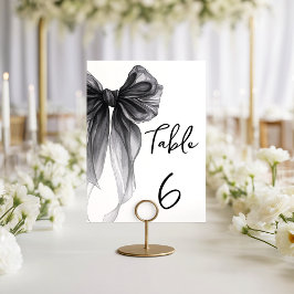 Black Bow Coquette Themed Wedding Table Number Bordsnummer