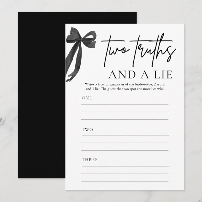 Black Bow Coquette Två sanningar och ett Ljugit sp Inbjudningar (Fram/baksida)