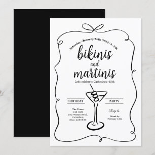 Black Bow Elegant Bikinis och Martinis Birthday Inbjudningar