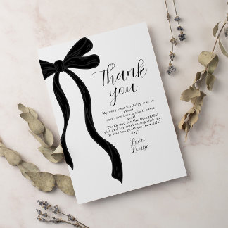 Black Bow First Birthday Coquette Thank You Card Tack Kort