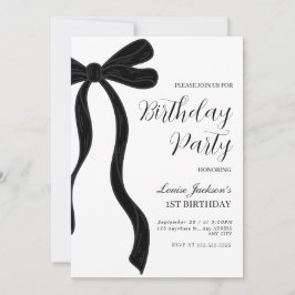 Black Bow First Birthday Party Invitation Inbjudningar