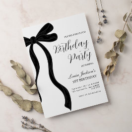 Black Bow First Birthday Party Invitation Inbjudningar