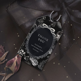 Black Bow Floral Skull RIP 20s 30th Birthday Party Presentetikett