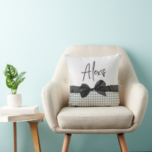 Black Bow & Gingham med Namn Kudde