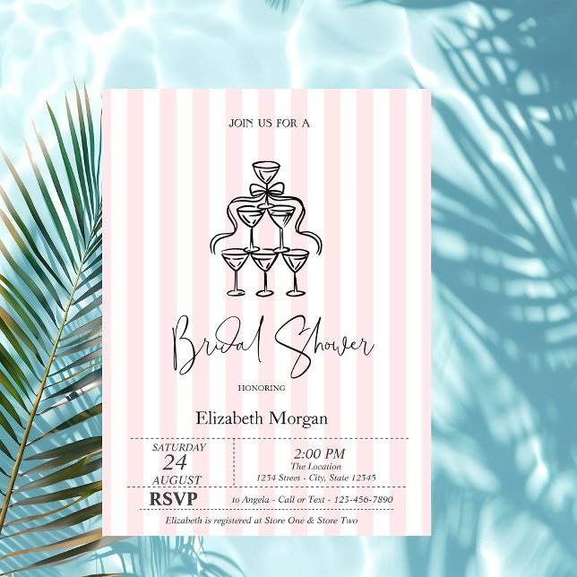 Black Bow Glass Rosa Rand Möhippa Inbjudningar (Skapare uppladdad)