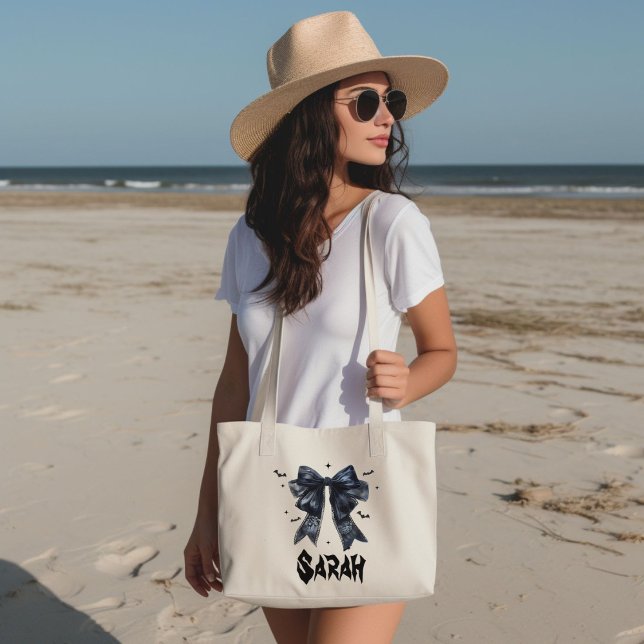 Black Bow Gothic Tote Bachelorette Bridesmaid-gåva Jumbo Tygkasse (Skapare uppladdad)