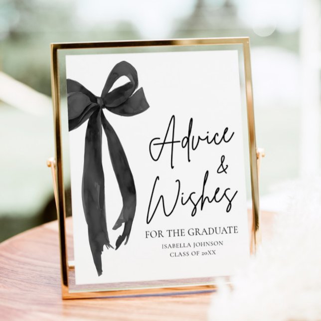 Black Bow Grad Party Student Advice och Önskemål Poster (Modern Coquette Black Bow Graduation Party Graduate High School Advice and Wishes Sign)