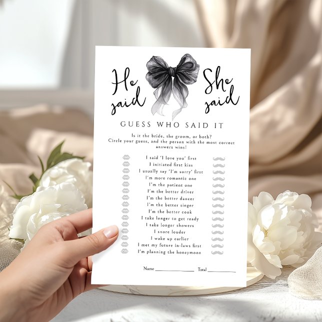 Black Bow He said She said Bridal Shower Game (Skapare uppladdad)