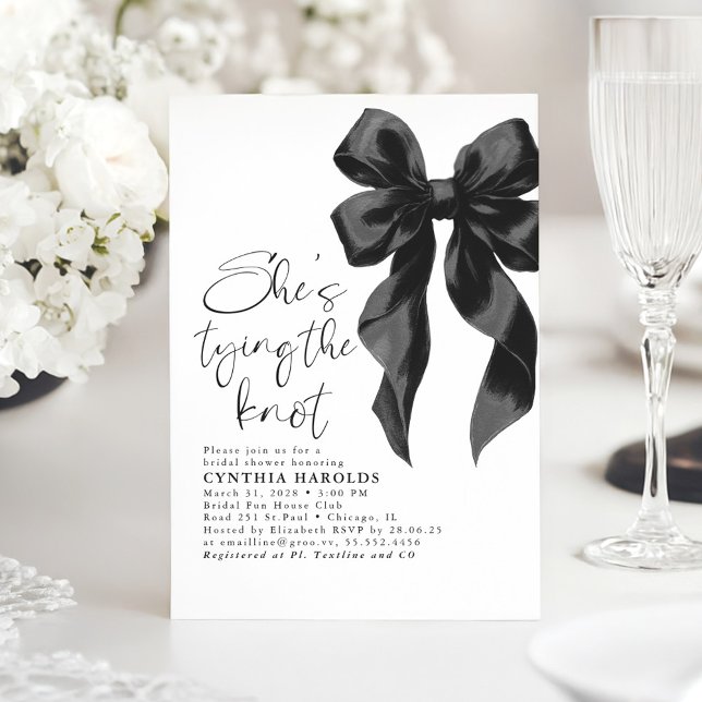 Black Bow Hon är Gifter sig Möhippa Inbjudningar (Black Bow Bridal Shower Invitation)