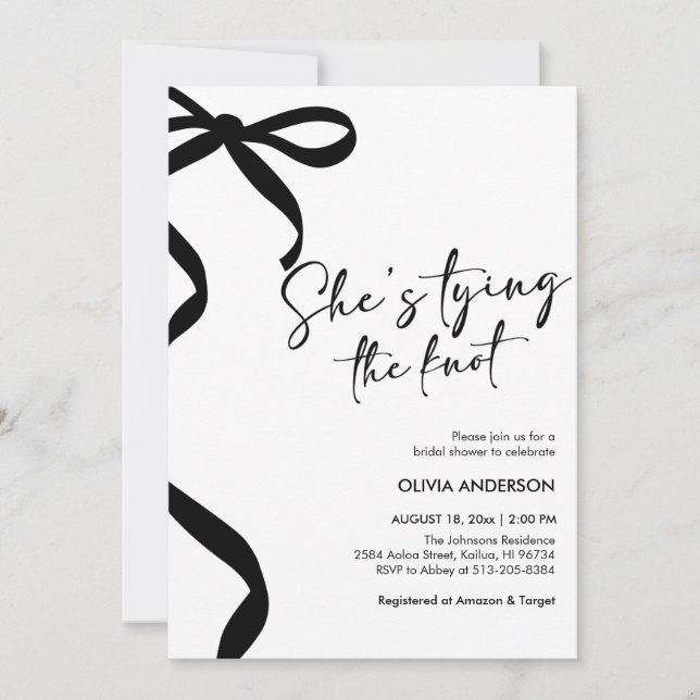 Black Bow Hon är Gifter sig Möhippa Inbjudningar (Framsida)