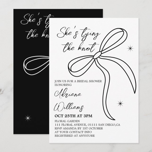 Black Bow Hon är Gifter sig Möhippa Inbjudningar (Fram/baksida)