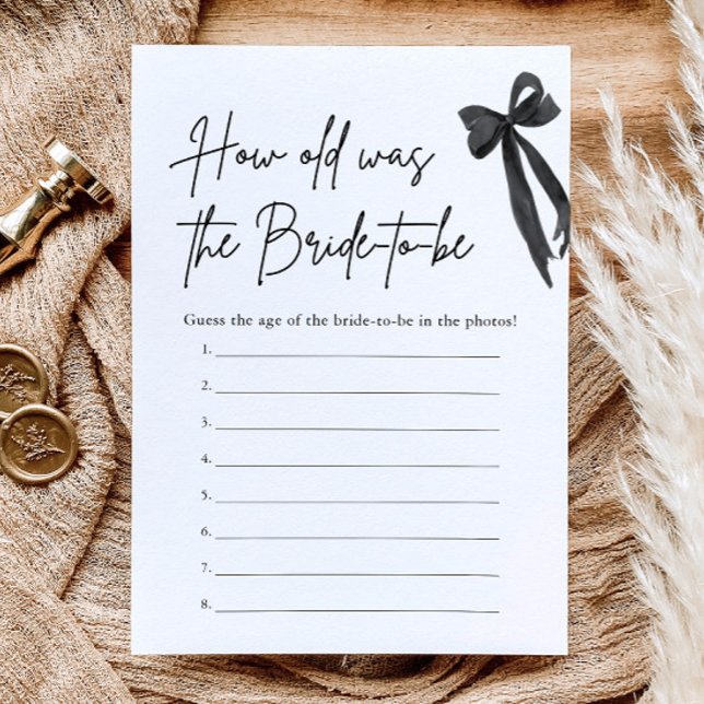Black Bow Hur gammal var bruden Bröllopsduschspel Inbjudningar (Black Bow How Old Was the Bride Bridal Shower Game)
