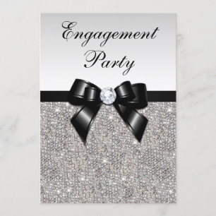 Black Bow i förlovning Silver Sequins Inbjudningar