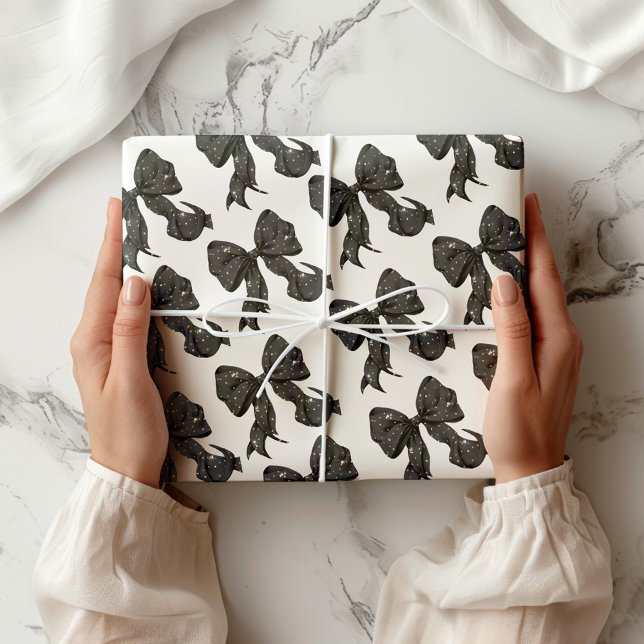 Black Bow med Guld Glitter Glamor Presentpapper (Skapare uppladdad)