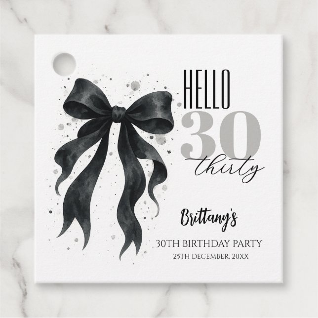 Black Bow Modern 30års födelsedag Gåvor Etiketter (Framsida)