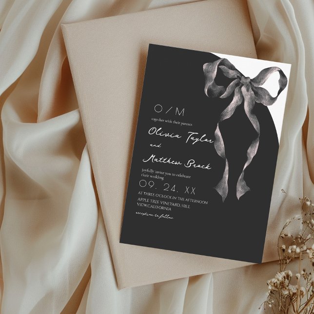  Black Bow Modern and Classic Wedding Inbjudningar (Skapare uppladdad)