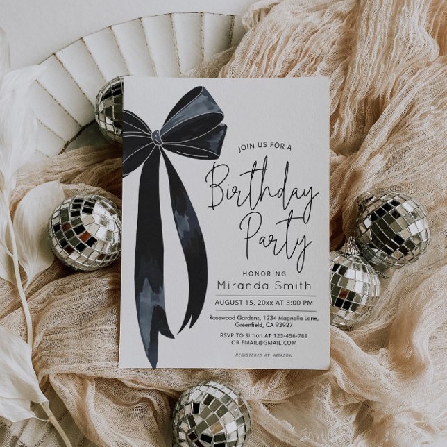 Black Bow Modern Birthday Inbjudningar (Skapare uppladdad)