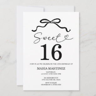 Black Bow Modern Minimalist Sweet 16 födelsedagar Inbjudningar