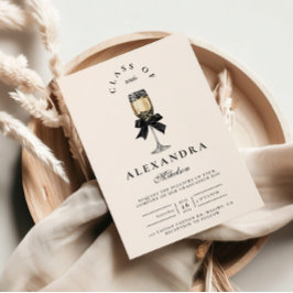 Black Bow Pearl Champagne Graduation Inbjudningar