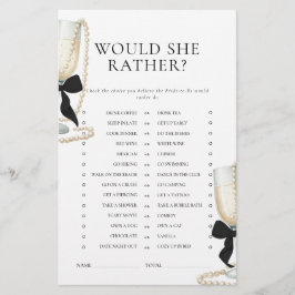 Black Bow Pearls & Prosecco Bridal Shower Game Brevpapper