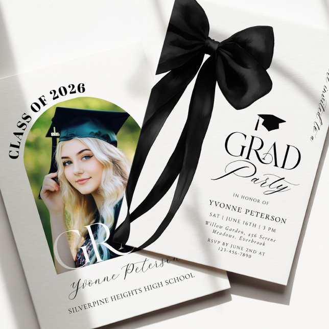 Black Bow Photo Graduation Invitation Inbjudningar (Skapare uppladdad)