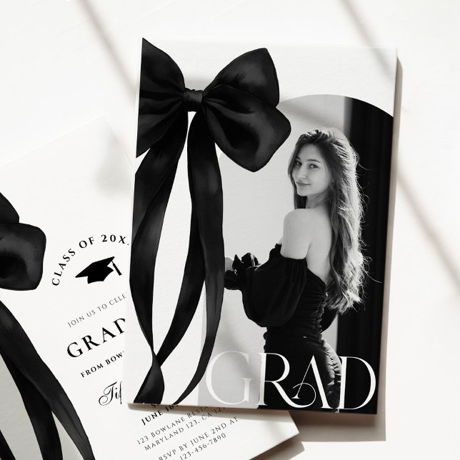 Black Bow Photo Graduation Invitation Inbjudningar (Skapare uppladdad)