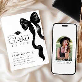 Black Bow Photo Graduation Party Invitation Inbjudningar