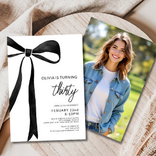 Black Bow Ribbon Birthday Photo Party Inbjudningar