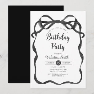 Black Bow Ribbon Coquette Birthday Inbjudningar