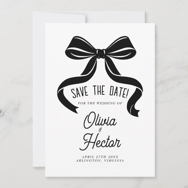 Black Bow Save the Date Modern Wedding Inbjudningar (Framsida)